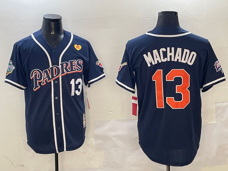 Men San Diego Padres 13 Machado Blue Throwback Game 2025 Nike MLB Jersey style 3124